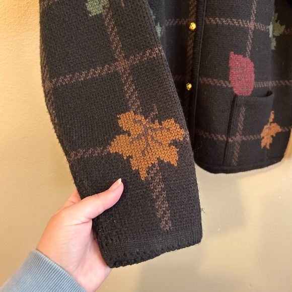Vintage Fall Leaf Grid Crystal Kobe Oversized Sweater Cardigan Cozycore - Picture 5 of 12